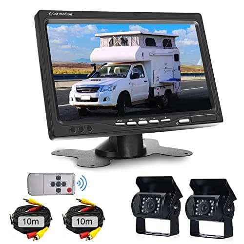 Camera de Recul Voiture 2 Caméras, Ecran Caméra de Recul, 12 V-24 V Caméra De Recul 7 Pouces pour Voiture IP68 Étanche De Vision Nocturne LCD Kit Camera pour Camping-Car, Bus, Remorque, Camion