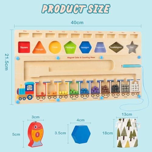 3-1 Jouets Montessori Multifonctionnel pour Enfants 2 3 4 5 Ans, Labyrinthe Magnétique de Couleur Nombre & Jeu de Pêche , Plateau d'Activités en Bois pour Garçons Filles, Cadeau Anniversaire Noël