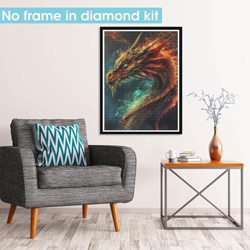 Pavemlo 5D DIY Diamond Painting Kits Dragon Aux Yeux Verts, Diamant Peinture Point De Croix Broderie Animal, Strass Complet Image Arts Pour Peinture Salon Chambre Décoration Sticker Mural 30x40 cm