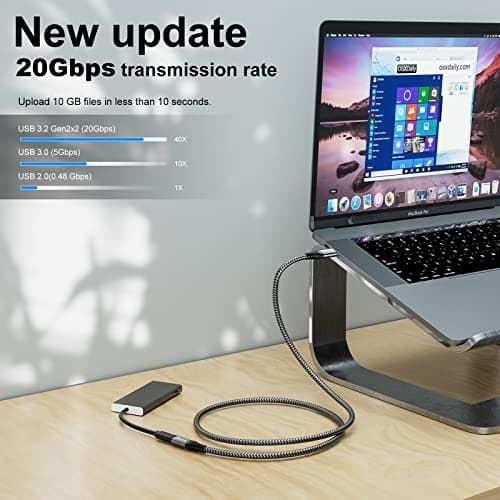 CAKOBLE Câble d'extension USB 3.2Gen2 0,5M,20Gbps 100W/5A Rallonge USB C Mâle et Femelle Compatible USB C 3.2, USB 3.1, USB 3.0, 4K@60Hz Cable USB C Compatible USB C Hub/Dell XPS/USB C Charger