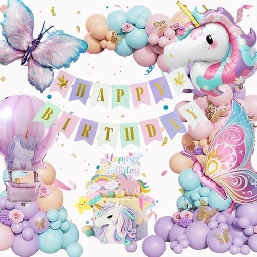 Ballon Licorne, Kit Deco Anniversaire Fille, Decoration Licorne Anniversaire, Géant Ballons Papillon, Anniversaire Licorne Princesse pour 1 2 3 4 5 6 7 8 9 ans Fille Enfants Decoration Anniversaire