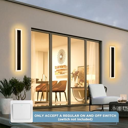 FTL LED 60CM Longue Applique Murale Exterieur 18W Applique Murale Rectangulaire,Blanc Chaud 3000K Noire Lumière Appliqu Murale Acrylique Luminaire Extérieur IP65 Étanche Éclairage Mural pour Jardin