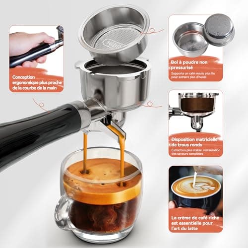 HIBREW Machine à expresso programmable, H10B, acier inoxydable brossé, température et volume de tasses réglables, nettoyeur vapeur pour mousseur à lait