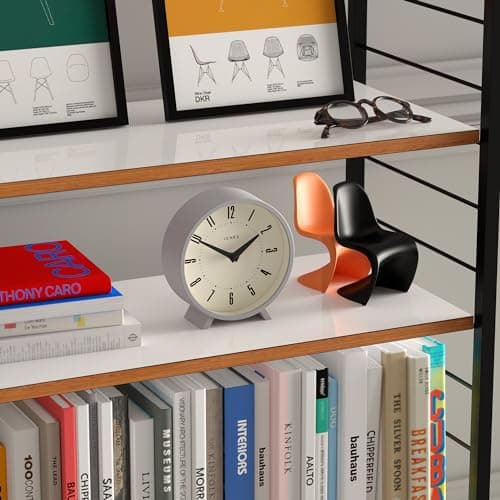JONES CLOCKS Horloge de Bureau Venus' - Design Rond Moderne en Gris, Look rétro élégant pour étagère, Table, cheminée ou Chevet
