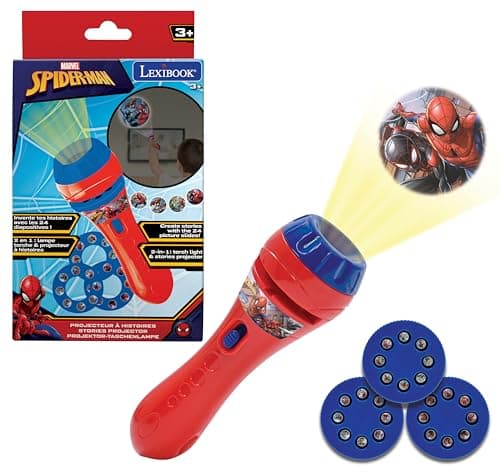 Lexibook, Lampe Torche et projecteur Spider-Man avec 3 disques, 24 Images, créez vos propres histoires, LTC050SP, 3+ ans, Bleu,rouge
