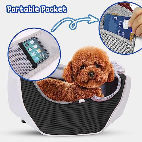 PETCUTE Sac de Transport pour Chien,Sac à Bandoulière pour Chat Chiot Réglable,Sac de Voyage pour Petits Animaux avec Pochette en Filet Respirant,Sac de Transport Chien pour Extérieur Marche,Noir,S
