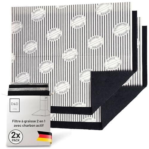 FilterBase® Filtre à charbon actif pour hotte aspirante | Lot de 2 | Filtre à graisse plat + filtre à charbon pour hotte aspirante | Tapis découpable 57x47 cm
