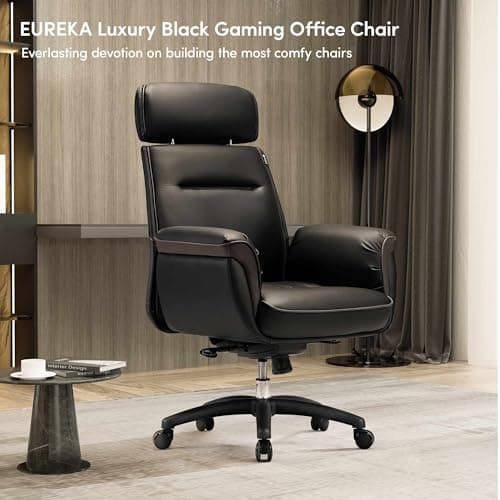 EUREKA ERGONOMIC Chaise de Bureau, Fauteuil Bureau Ergonomique, Chaise de Bureau Confortable avec accoudoirs et Appui-tête réglable, Siège Extra Doux et Confortable, Noir