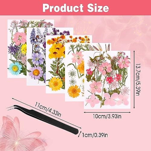 5 Paquets de Fleurs Séchées Naturelles, 96 Pcs Fleurs Sechees et Feuilles Séchées Naturelles, Bricolage Fleurs Pressées Séchées Naturelles Decoration pour Carte Scrapbook Art Décors Artisanat