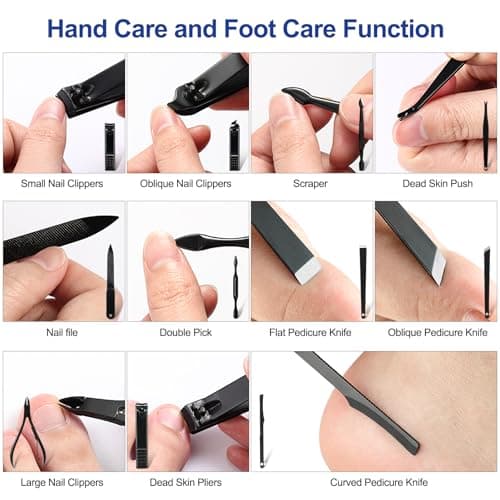 JUPEILI Kit Manucure Pedicure Coupe Ongle, 23pcs Pedicure Kit Complet, Professionnel Kit Manucure Adapté Coupe Cuticule Ongle et Repousse Cuticule, Manicure Kit Complet avec Coffret Cuir Inclus