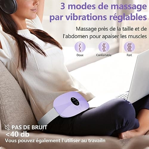 Ceinture Menstruelle Chauffante Electrique- Coussin Chauffant Menstruel Portable 3 Niveaux Température 3 Modes de Massage Pour le Soulagement Douleurs Menstruelles Lombair/Dos Chauffante Massage
