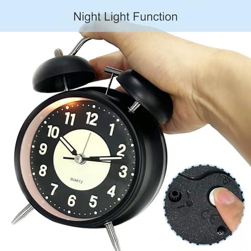 Nutabevr Réveil Double Cloche, avec Lumineux Silencieuse Réveil, Rétro Mécanismes à Quartz Électroniques, sans tic-tac, pour Chambre à Coucher, Salon, Noir Grand modèle réveil Classique