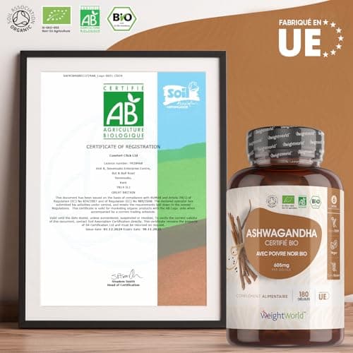 Ashwagandha Bio Gélules Extra Fort 600mg + Poivre Noir Bio 5mg - 180 Gélules Vegan (6 Mois) - Ginseng Indien ou Withania Somnifera avec Piperine - Certifiée Par Agriculture Biologique
