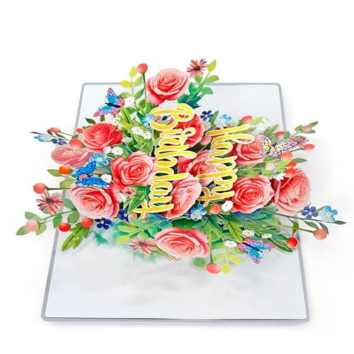 CUTPOPUP Happy Birthday Floral - Joyeux anniversaire floral, carte d'anniversaire pop-up, carte de vœux pop-up 3D (Happy Birthday Floral) BD138FR1520