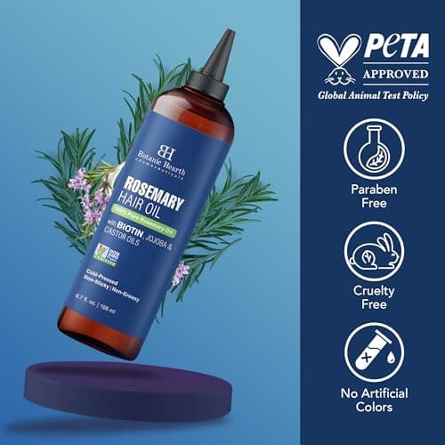 Botanic Hearth Huile de romarin 100 % pure (huile de romarin pour la croissance des cheveux), enrichie en biotine, traitement fortifiant des cheveux, avec de l'huile de jojoba et de l'huile de ricin
