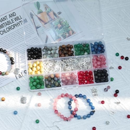 BLAESIFF 8mm Perles Pierre Naturelle pour Bracelet, 12 Couleurs Perles pour Bracelet pierre naturelle, Perles Bijoux Kit pour Bracelet, Boucles d'oreilles, collier(381pcs)