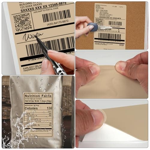 FINDAT Brun Étiquette Thermique 4 X 6 Étiquette d'expédition Autocollantes Rectangle Imperméable Imprimante Etiqueteuse Adhésives Thermiques pour Adresses Codes-Barres Bureau Logos 250 Pièces