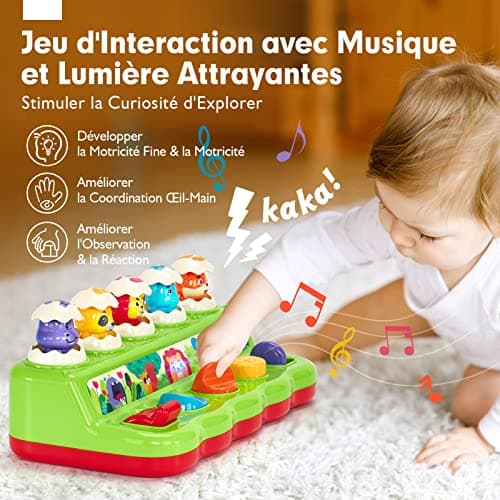 hahaland Jouet pour Bébé 1 an Jouet Montessori avec Musique et Lumières pour Enfant 1 2 3 4 Ans Fille Garçon Jouet Pop-up avec Animaux et Couleurs Parfait pour Les Cadeaux d'anniversaire Noël