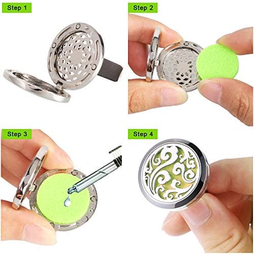 OOTSR 2pcs diffuseur d'huile Essentielle de Voiture d'aromathérapie, Acier Inoxydable Huile Essentielle Diffuseur Clip Médaillon pour Voiture, Salon, Bureau, avec 102pcs Feutre Pads (Arbre et Vague)