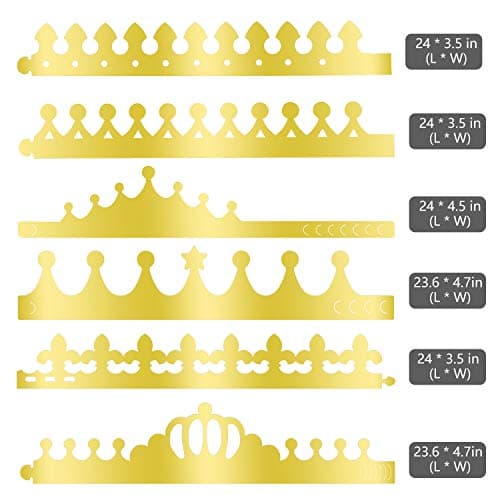 TUPARKA Roi doré couronnes Feuille d'or Papier Chapeau de Couronne de Parti Chapeau pour célébration d'anniversaire bébé Douche Photo Props (30pcs(6 styles))