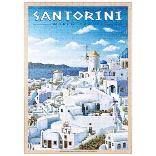MyPuzzle Greece Santorini - in Blue and White, Vintage Travel Poster - Premium 500 Pièces Puzzle - Collection spéciale MyPuzzle de Havana Puzzle Company