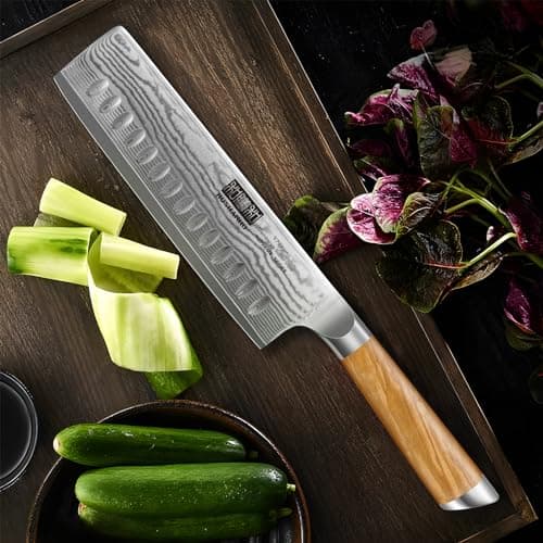 HOSHANHO Damas Couteau de Cuisine Nakiri 16,5 cm en Acier Damas de 67 Couche, Professionnel Super Tranchant Japonais Couteau avec Manche Ergonomique en Bois