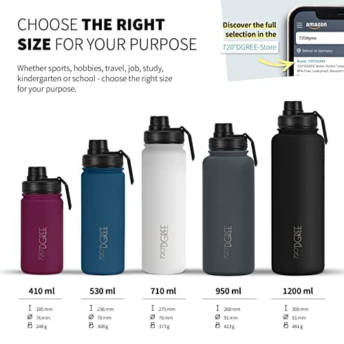 720°DGREE Bouteille Isotherme noLimit – 410ml | Gourde en Acier Inoxydable d'eau, thé, café, jus, Boisson Chaud ou Froid | Premium de Isolée sous Vide + Gratis Sport Couvercle