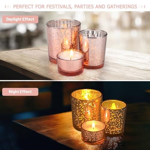 LALAGO Lot de 6 photophores en verre tacheté - Photophores pour bougies chauffe-plat - Décoration de Noël - Décoration de table de mariage (rose)
