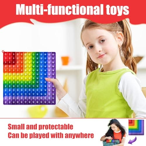 Zamety Pop It, Popit Fidget Toys, Anti Stress Fidget, Pop It Bebe Fidget Toy, Multiplication et Addition Popite pour Enfant, Double Face Silicone Arc-en-Ciel Jouet Anti Stress pour Enfants Adultes