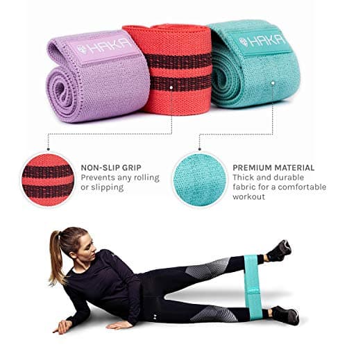 HAKA Booty Bands Lot de 3 bandes de fitness élastiques [antidérapantes et indéchirables] – Lot de bandes de résistance en tissu idéal pour l'entraînement des jambes et des fesses, avec eBook (français