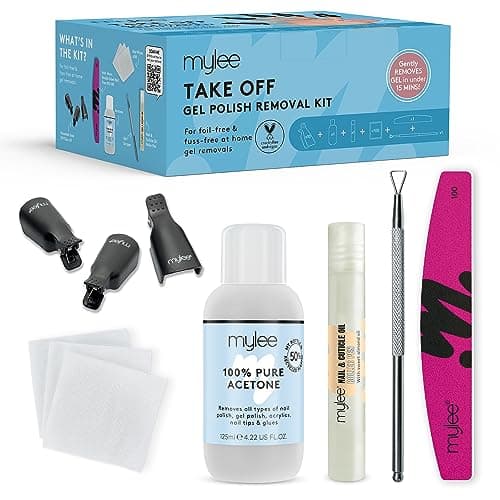 Mylee Take Off Kit - Set complet pour retirer vernis gel semi-permanent - Avec acétone, pinces réutilisables, lingettes pour ongles, lime à ongles, stylo huile pour cuticules, racloir pour vernis gel