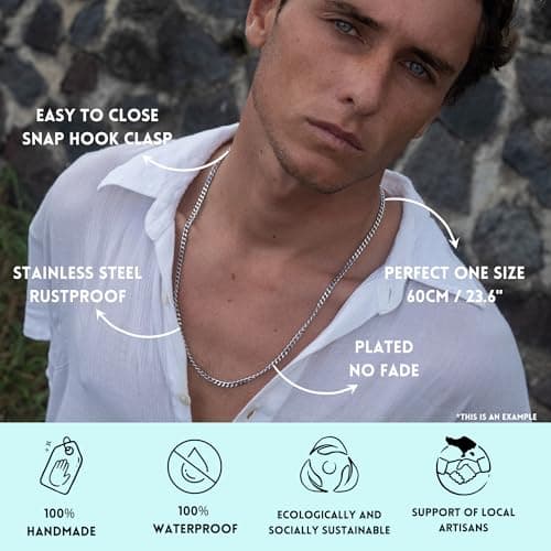 Made by Nami Collier pour Homme en Acier Inoxydable - Chaîne à Maillons en d'Or Massif de 60 cm - Chaîne pour Homme Artisanale - Cadeau pour Lui - Bijoux pour Homme (Or 4mm)