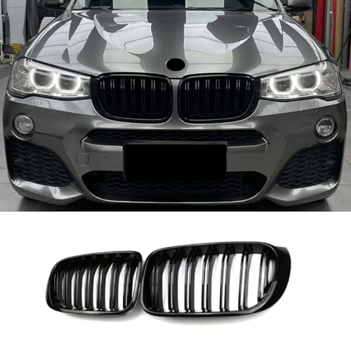 Hengjiayao F25 F26 Calandre pour BMW X3 X4 F25 F26 2014-2018 ABS Grille Noir Brillant Double Pont Sport Lattes (For F25 2014-2018)