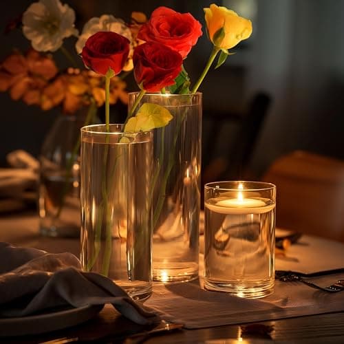Winter Shore Vase Transparent Verre [Lot de 4] - Vase Cylindrique en Verre de 4 Tailles - Vase Haut pour Plantes, Fleurs, Fausses Fleurs, Herbe de Pampa, Bougies - Décoration Fêtes, Maison, Mariage