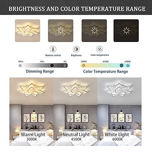 KAUCQI Lustre Salon Plafonnier LED, Moderne Petal Lampe De Plafond LED, Φ85CM 60W, Dimmable 3000K - 6000K, Panneau Acrylique Lumières de Plafond for Living Room, Hall d'entrée, Chambre