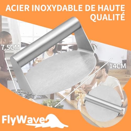 FlyWave Presse à Hamburger et Steak Haché en Acier Inoxydable, Antiadhésive, Idéale pour Smash Burger, Moule à Steak Haché, Parfait pour BBQ et Cuisine Maison