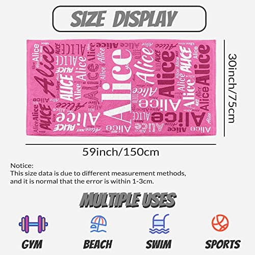 CUDIYST Personnalisé Serviette de Plage Personnalisable Nom Serviette de Plage Douce et Confortable, adaptée pour - Bord de mer, Plage, Natation, Fitness, Camping, Yoga