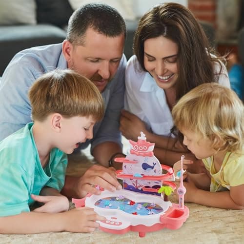 NUKied Jeu de Pêche pour Enfants, Jeux Peche a La Ligne Jouet avec 10 Poissons, 3 Dauphins, 2 Cannes à Pêche,Jeu Montessori Musical Educatif Cadeau pour Garcon Fille 3 4 5 6 Ans