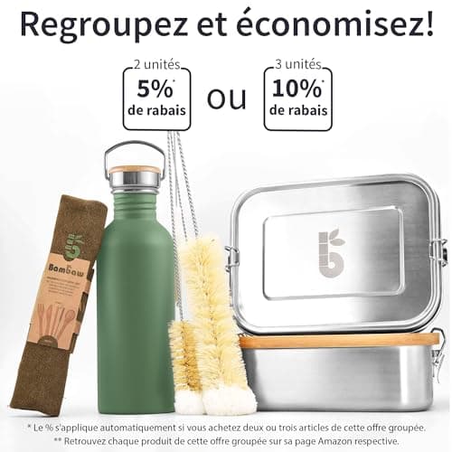 Bambaw Gourde Inox 750 ml, Bouteille d'Eau Verte, Gourde Sport Non-Isotherme, Gourde Acier Inoxydable 750 ml, Gourde Reutilisable – Vert Sauge