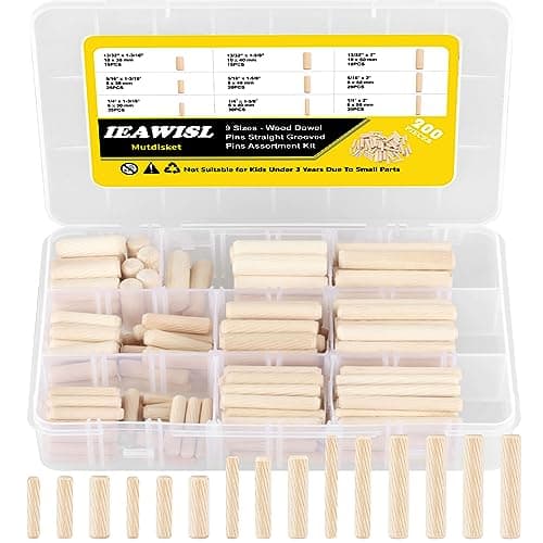 200 pièces Chevilles en bois, Goujon en bois de hêtre massiv 6mm 8mm 10mm Chevilles en bois fabriqués en bois Fraiseuse, rainurage, bricolage, menuiserie
