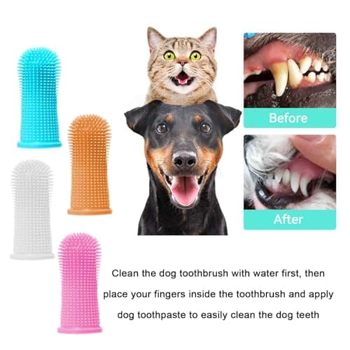 GWAWG 4Pièces Brosse a Dent pour Chien,Brosse a Dent Chien Silicone, Brosse a Dent Chat, Réutilisable Avec Boîte