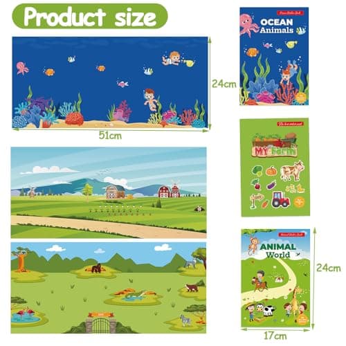 3 Pièces Livre Autocollant Réutilisable,Gommettes Enfants Zoo Océans Ferme,Autocollants 3D Réutilisables pour Tout Cadeaux d'apprentissage éducatifs Jeux Educatif pour Enfants de 2, 3, 4 ans