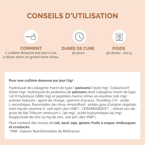 Laboratoire NaturAvignon Collagene marin hydrolysé type 1&3 | Beauté de la peau, rides, hydratation | Collagene et acide hyaluronique | collagene marin poudre 5g par portion | Fabriqué en France 210g