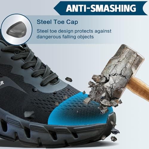 HEOAARG Chaussures de Sécurité Hommes Femme Embout Acier Chaussures de Travail Légère Respirant Antidérapante Basket de Securite Chaussure de Chantier,Noir EU 42