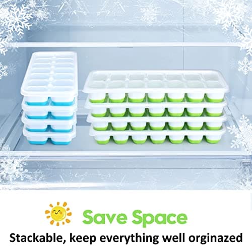 Lot de 4 Bacs à Glaçons avec Couvercle, JRISBO Moule à Glaçons en Silicone sans BPA Certifié LFGB, Empilable Glaçons Plaque Carré Ice Cube Tray pour Nourriture Bébé, Whisky, Boissons