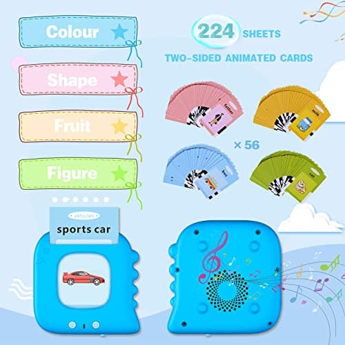 SUPBRO Cartes Flash Parlantes, Jouets éducatifs pour Tout-Petits de 1 à 6 Ans, 112 Feuilles de 224 Mots, Jouets d'apprentissage Audio, Jouets Interactifs pour Garçons et Filles Anglais
