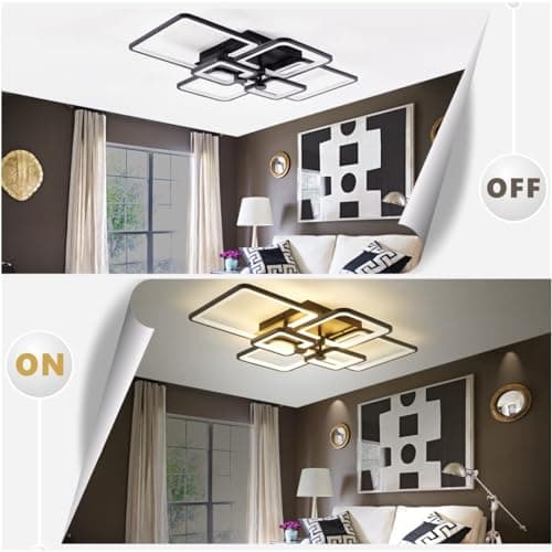 HIHIHOMY Plafonnier Led Dimmable, Plafonnier Moderne LED Lustre Salon Dimmable 78W 6 Rectangle Géométrique Plafonnier de Salon Éclairage de Plafond Multifonctionnel pour Chambre, Bureau, Noire
