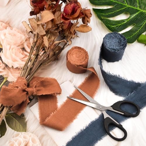 URROMA Ruban en Lin de Coton, Tissu Bleu foncé à Franges effilochées pour Faire-Part de Mariage, Bouquets de mariée, Emballage Cadeau