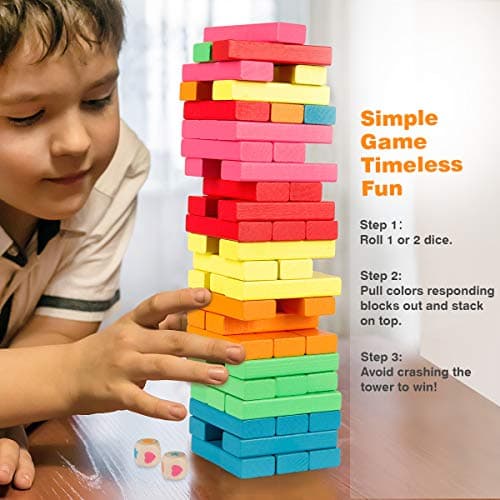 Coogam Blocs en Bois Jeu D'empilement avec Sac De Rangement, Coloré Équilibrage Puzzles Jouets d'apprentissage Éducatif Tri Famille Jeux Montessori Jouets Cadeaux