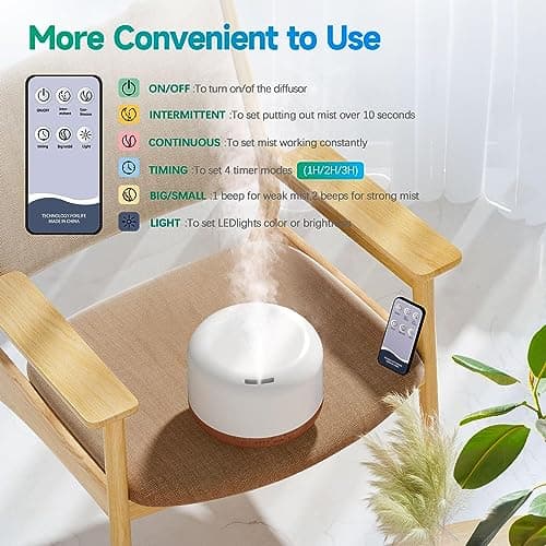 LONID 500ml Diffuseur d'Huile Essentielle, Ultrasonique Diffuseur Huiles Essentielles, Humidificateur d'air lumières 7 Colorées,Arrêt Automatique 4 Timing, Spa, Yoga, Massage,Apaisant (Noyer)